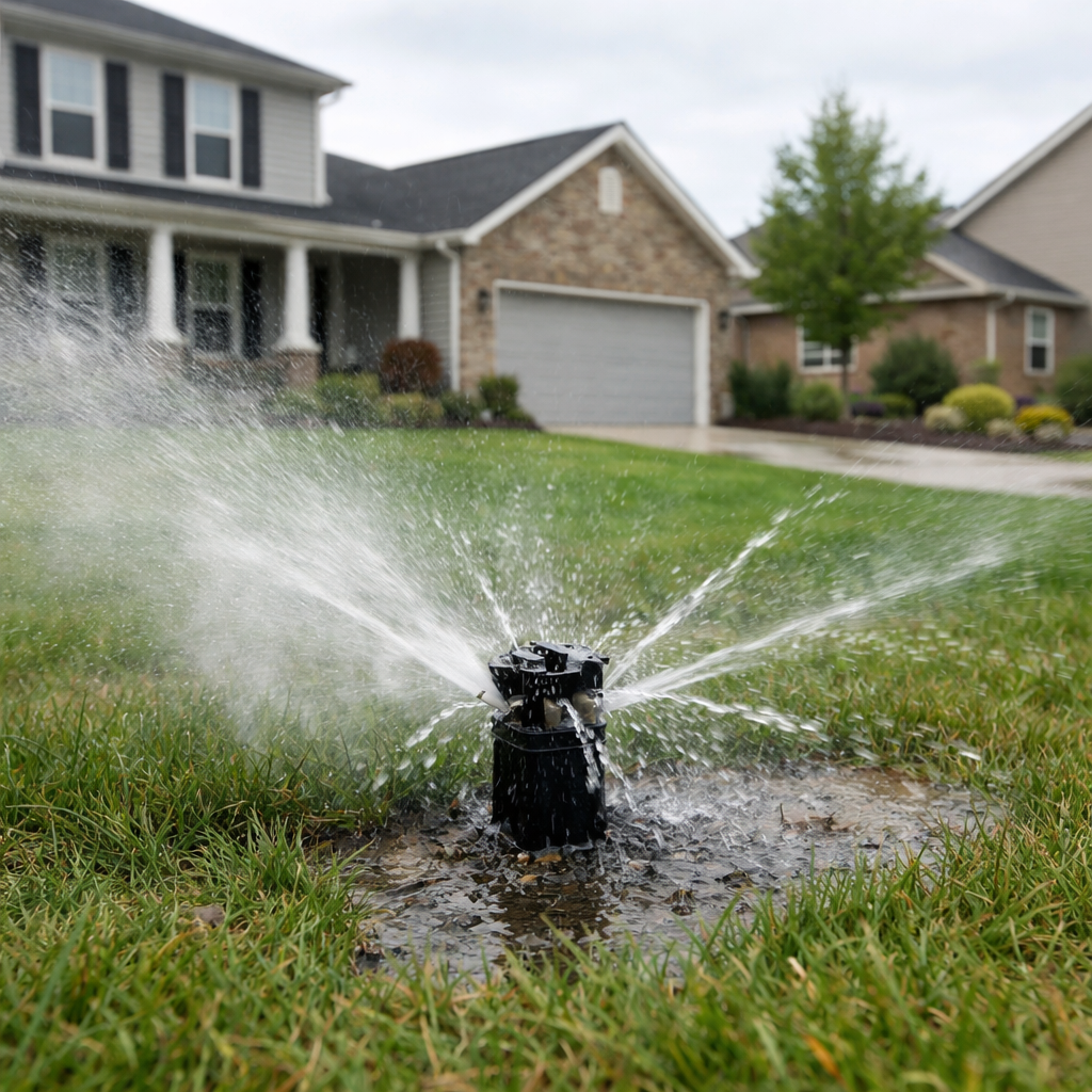 broken sprinkler head in elkhart yard