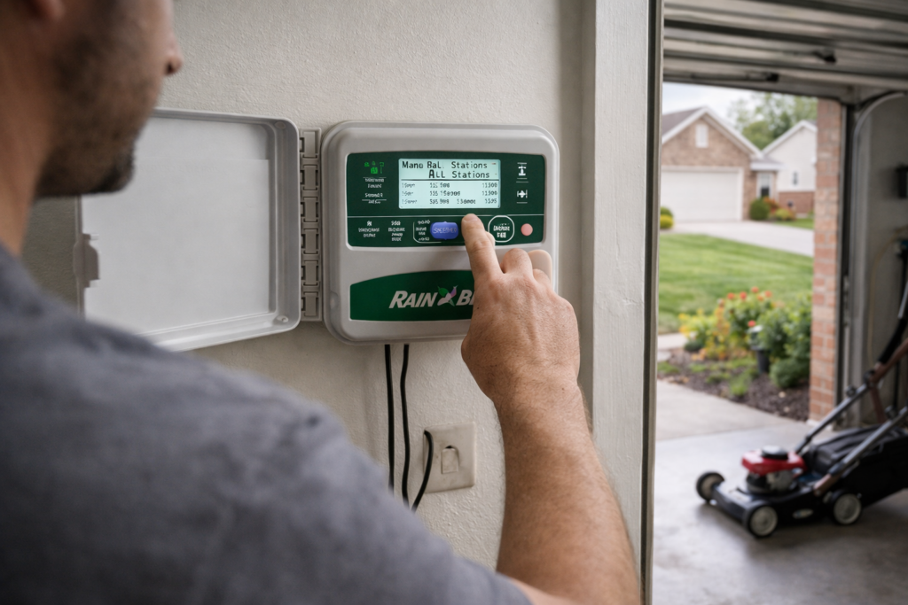 irrigation control panel in goshen garage