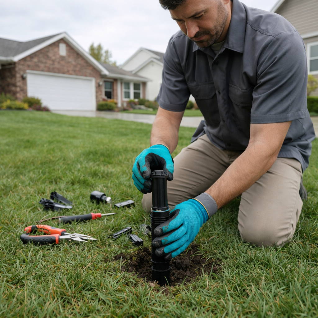 sprinkler tech fixing yard in goshen