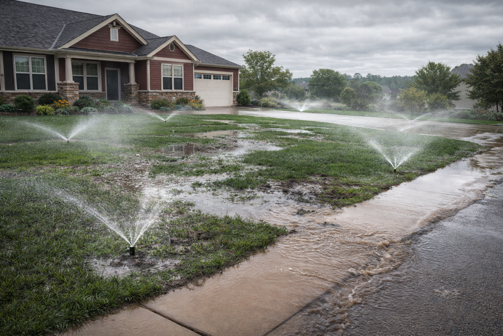 yard sprinklers flooding granger home